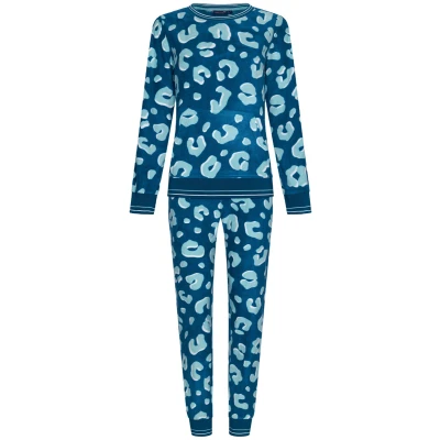 Afbeelding van Warme fleece pyjama panterprint Rebelle Blauw Maat 36