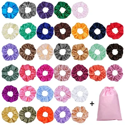 Afbeelding van 40 stuks haarelastiekjes van satijn, elastisch, meerkleurig, elegant, bandjes, paardenstaart, haarelastiekjes, voor vrouwen en meisjes, kleuren