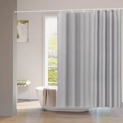 Afbeelding van WOLTU Douchegordijn, 240 x 200 cm, badgordijn, schimmelwerend, antibacterieel, waterdicht, polyester, wasbaar, grijs, met 14 douchegordijnringen, voor bad en douche