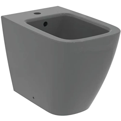 Afbeelding van Ideal Standard i.life B, bidet vloerdraad wand, met gat voor armaturen, overloopgat, grijs glanzend