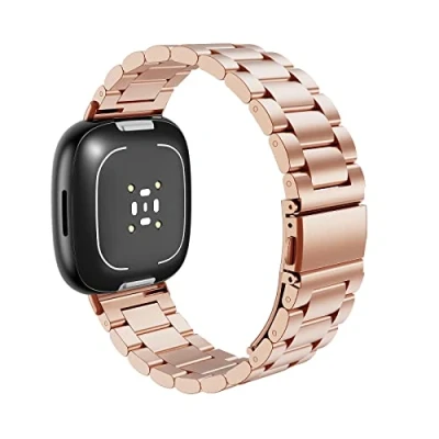 Afbeelding van MoKo Metal Strap Compatible with Fitbit Versa 4 Strap/Versa 3 Strap/Sense 2 Strap/Sense, Stainless Steel Replacement Watch Band Wristband for Women Men, Rose Gold