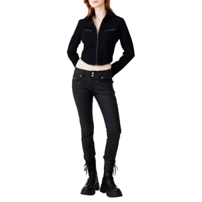 Afbeelding van LTB Jeans Dames Molly M Slim Fit met gemiddelde taille en ritssluiting in zwart van katoenmix Maat W25L28, Black Coated Wash 2835, 25W x 28L