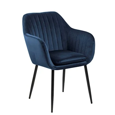 Afbeelding van 20% korting 3 + 1 gratis Leen Bakker Eetkamerstoel Meda Fluweel Donkerblauw/zwart Stuk Stoelen Blauw Metaal