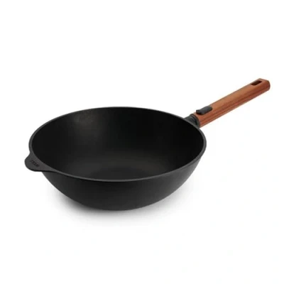 Afbeelding van WOLL EcoLogic QXR Wok inductie met houten afneembare greep Ø280mm H 100mm Zwart
