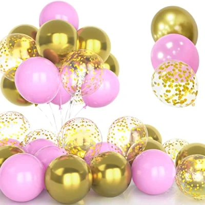 Afbeelding van 30 Stuks Roze en Gouden Ballonnen Set, 12 inch Metallic Chroom Confetti Latex met lint voor Verjaardag Bruiloft Kinderen Baby Shower Partij Decoraties