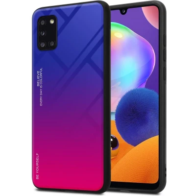 Afbeelding van Cadorabo Hoesje geschikt voor Samsung Galaxy A31 in PAARS ROOD Tweekleurige beschermhoes van TPU silicone Case Cover en achterzijde gehard glas