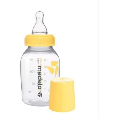 Afbeelding van Medela Slow Flow BPA vrije speen met fles van 150 ml ondersteunt het natuurlijke voedingsgedrag de baby een vries en koelkastbestendige