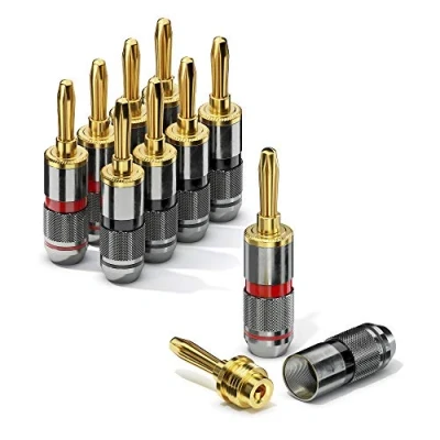 Afbeelding van conecto Bananenstekkers High End voor alle luidsprekerkabels met een diameter van maximaal 6 mm², 8 stuks allround kleurring, rood/zwart, 24 karaat vergulde connectoren, zwart
