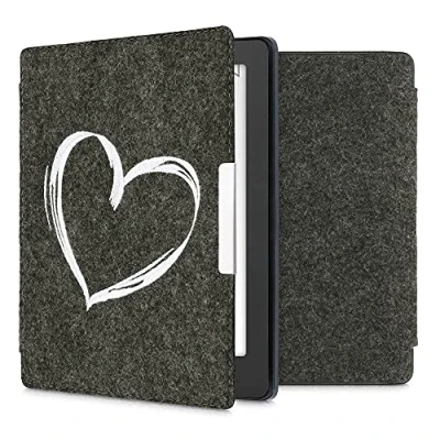Afbeelding van kwmobile hoes compatibel met Kobo Aura H2O Edition 2 E reader beschermhoes in wit/donkergrijs Brushed Hart