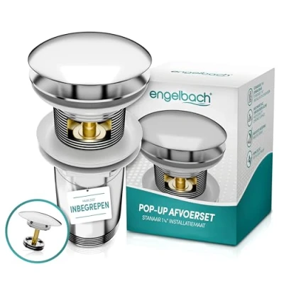Afbeelding van Engelbach afvoergarnituur wastafel met overloop pop up incl. 4 afdichtingen afvoerventiel video universeel voor alle soorten wastafels chroom