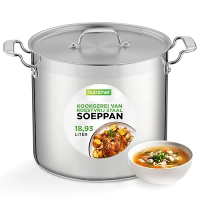 Afbeelding van NutriChef Kookpot 19 Liter Inductie Soeppot Roestvrijstalen Kookpan met Deksel Vaatwasmachinebestendig