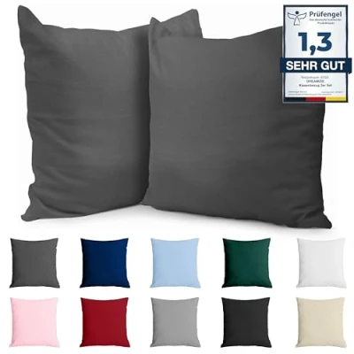 Afbeelding van Kussenkussen 65x65 Versterkte katoen (set van 2) Anthraciet strak weven 57 draden/cm² kussensloop 65 x cm gecertificeerde oeko tex