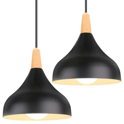 Afbeelding van iDEGU Set van 2 kroonluchters om op te hangen, retro, moderne druppelstijl, hoed, plafondlamp, E27, metaal, hanglamp voor slaapkamer, eetkamer, keuken, Ø 20 cm (zwart)