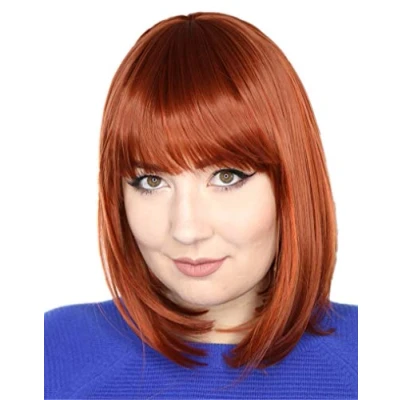 Afbeelding van Prettyland rood oranje bob medium korte natuurlijke zijdeachtige matte gladde statische gratis pruik C1450