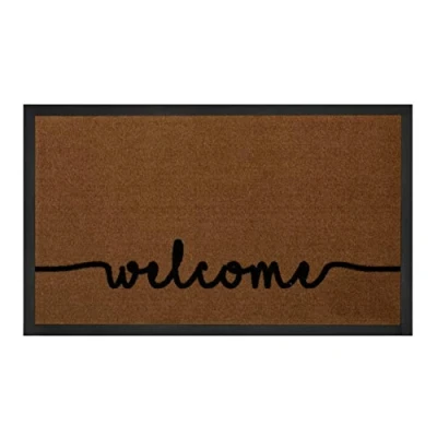 Afbeelding van Deurmat &quot;Cozy Welcome&quot; Bruin/antraciet Wasbaar 30C 45x75 Cm