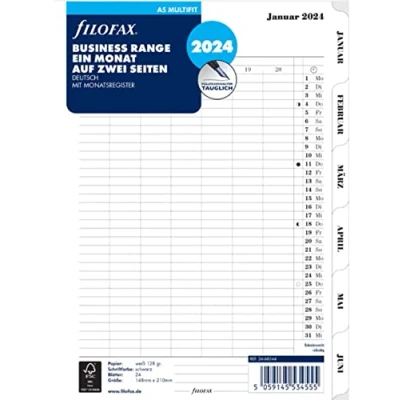 Afbeelding van FILOFAX agendavulling 2024 A5 1 maand / 2 pagina&#039;s tabbed 24 68544