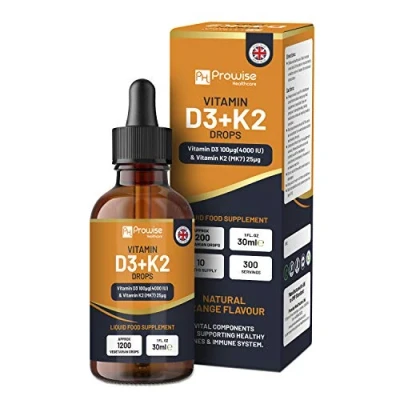 Afbeelding van Vitamine D3 4000iu + K2 MK7 25 µg I Sinaasappeldruppels Hoge sterkte 4000 IU 30 ml fles 1200 Vegetarische druppels Gemaakt in het VK door Prowise Healthcare