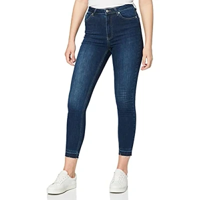 Afbeelding van NA KD Skinny jeans met hoge taille en open zoom voor dames, Donkerblauw, 40
