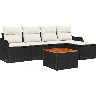 Afbeelding van vidaXL 6 delige tuinsofa set met kussens zwart poly rattan acacia, 2 zits opslag en