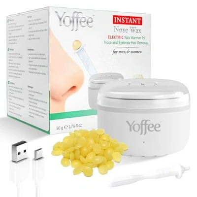 Afbeelding van Yoffee Instant Nose Wax Elektrische Waxverwarmer voor Neus en Wenkbrauwontharing 50g Natuurlijk Bijenwas, 6 Plastic Applicators, USB Type C Kabel Snelle Verwarming, Veilig te Gebruiken