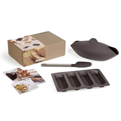 Afbeelding van Lékué Broodbak set met broodbakvorm voor 4 stokbroden uit silicone Incl. spatel Anti kleef