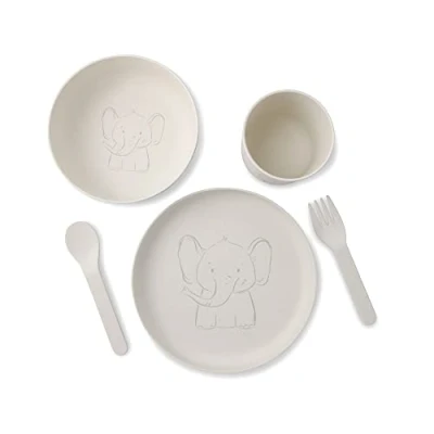 Afbeelding van BIOZOYG kinderservies, 5 delig, biokunststof, ontbijtset, vaatwasmachinebestendig, bord, kom, beker, lepel, vork, cadeau ideeën voor kinderen, grappig dierenmotief, olifant