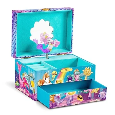 Afbeelding van CRAZE Music Box Galupy Mermaid Muziekdoos met melodie, meisjes sieradendoos zeemeermin afbeelding, lade en spiegel