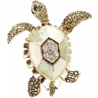 Afbeelding van Broche Schildpad Turtle ( Groen/Goudkleurig )