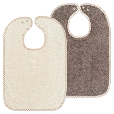 Afbeelding van Baby Slabbetjes 2 Stuks Extra Grote Slabben 30x46cm Large Slab voor Bescherming Babybib Verstelbaar met Drukknoopsluiting Absorberend en Oeko Tex Gecertificeerd Bruin/Beige