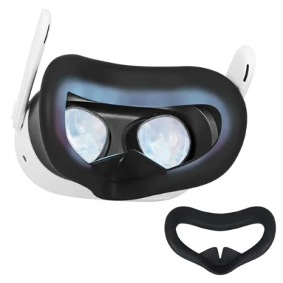 Afbeelding van Gezichtskussen voor MetaQuest 3S, Zweetbestendige Silicone Gezichtsbedekking Quest 3S Headset, Wasbaar Lichtdicht VR Accessoires Compatibel met (Zwart)