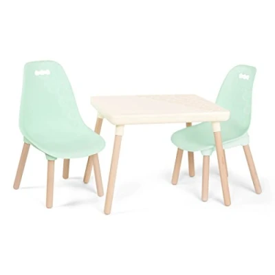 Afbeelding van B. spaces Kindertafel met 2 stoelen, kinderzitgroep 1 tafel en kinderstoelen houten poten voor kinderen vanaf 3 jaar (3 delen) kindermeubel beige, mint