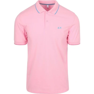 Afbeelding van Sun68 Poloshirt Small Stripe Collar Lichtroze maat M heren met Modern fit Pasvorm Stretch