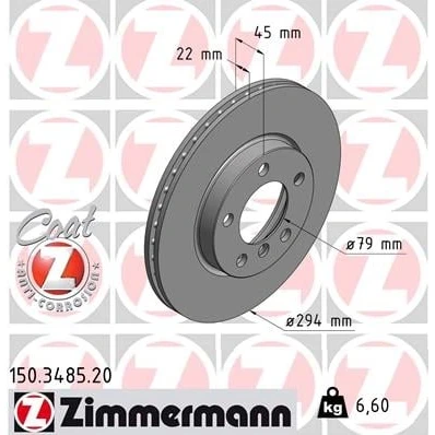 Afbeelding van ZIMMERMANN Remschijf MINI: Countryman, Paceman COAT Z 294mm 22mm 6/5 5 gat 120mm interne ventilatie Gecoat High carbon 150.3485.20 34119804828