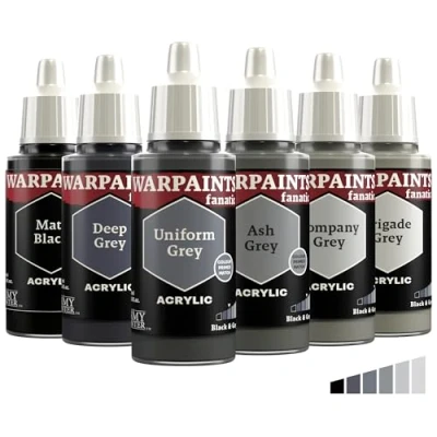 Afbeelding van The Army Painter, Warpaints Fanatic Flexible Triad: Black &amp; Greys 6 x 18 ml acrylverf, miniatuur hobbyschilderij, kwaliteitsverf voor wargaming