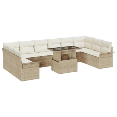 Afbeelding van vidaXL 11 delige Tuin Sofa Set met Kussens Beige Poly Rattan
