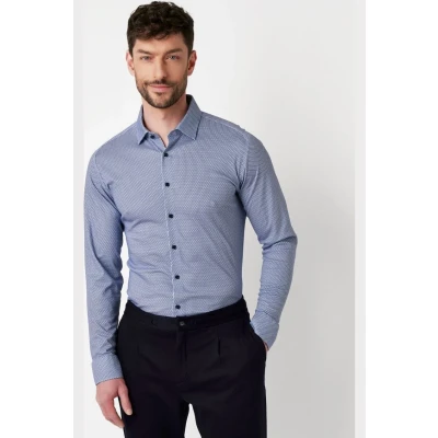 Afbeelding van Desoto Overhemd Print Blauw Maat S Heren Overhemden Casual