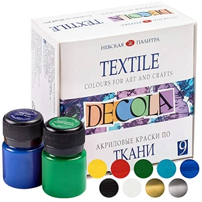 Afbeelding van Decola Acryl Textielverf Set 9x20ml Wasmachinebestendige Stof Verfkleuren Gemaakt Door Neva Palette