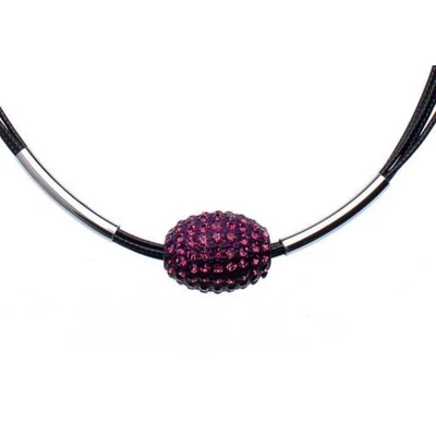 Afbeelding van Behave Zwarte ketting met paarse hanger en steentjes