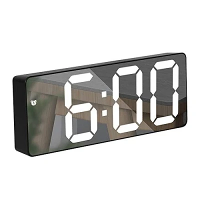 Afbeelding van Langdy Digitale Wekker met Grote Led Display, Draagbare Spiegel Wekkers Temperatuur Display Snooze Tijd Verstelbare Helderheid USB &amp; Batterij Aangedreven voor Slaapkamer, Kantoor Zwart