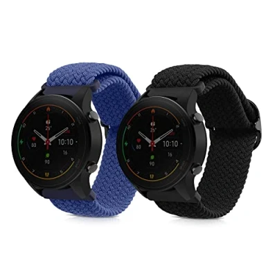 Afbeelding van kwmobile Horlogebandjes geschikt voor Xiaomi Mi Watch Color Sport / S1 Active 2 x Nylon Smartwatch bandje in zwart donkerblauw.