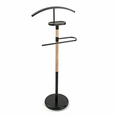 Afbeelding van Versa Holstebro Modern Multifunctioneel Nachtkastje met 2 Hangers voor Heren of Dameskleding, Afmetingen (H x B H) 112 28,8 46,5 cm, Metaal en hout, Kleur Zwart