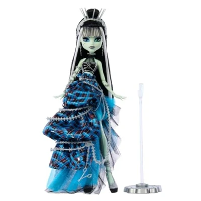 Afbeelding van Monster High Frankie Stein pop met originele vorm, gestikt in stijl, voor verzamelaars losjes afgewerkte japon en op naaien geïnspireerde accessoires, HRL66