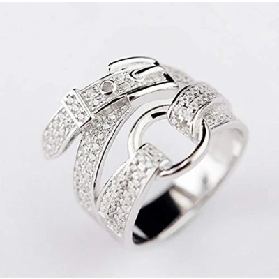 Afbeelding van Open Ring Voor Vrouwen, Vintage Verstelbare Zilver 925 Sterling Riem Punk Sieraden Bruiloft Engagement Party Vrouwen Mannen Paar