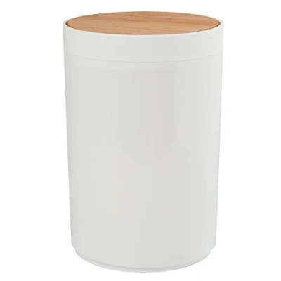 Afbeelding van MSV badkamer serie &quot;OSLO&quot; ontwerp cosmetische emmer vuilnisbak, 18 x 26,3 cm, Grootte: 5 L, wit met houten top