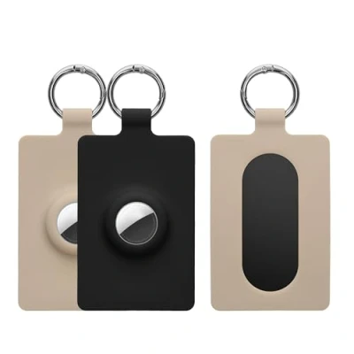 Afbeelding van kwmobile 2x autosleutel hoesje geschikt voor Tesla Model S / Y 3 X Kaart etui Auto sleutel hoes met AirTag houder Silicone in zwart crème