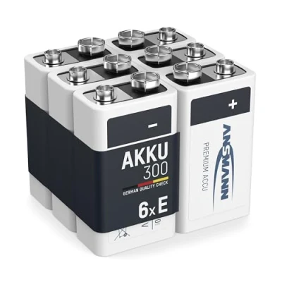 Afbeelding van ANSMANN 9 V accu 300 mAh NiMH (6 stuk) oplaadbare Volt E blokbatterijen, maxE geringe zelfontlading voor jarenlang gebruik