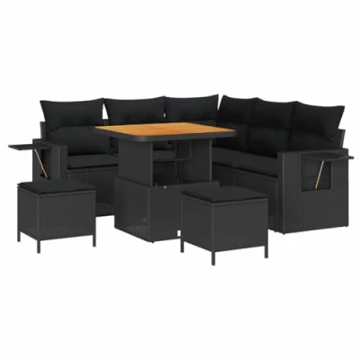 Afbeelding van vidaXL 8 delige Tuinbank Set met Kussens Zwart Poly Rattan Acacia