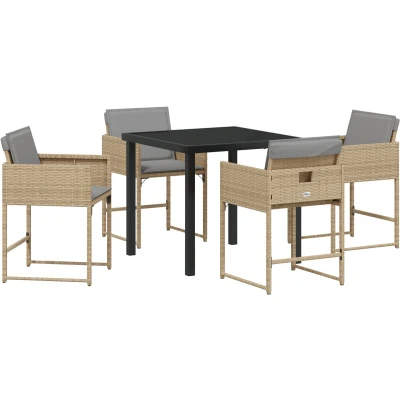Afbeelding van vidaXL 5 delige tuindining set met kussens beige poly rattan, tuin tafel zwart 80x80x73 cm gehard glas
