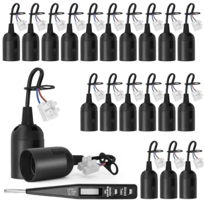 Afbeelding van QLOUNI 20 stuks E27 reservefitting + VDE spanningstester, bouwfitting met kabel, lamphouder renovatiefitting, bouwplaatsfitting