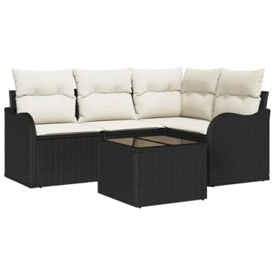 Afbeelding van vidaXL 4 delige Tuin Sofa Set met Kussens Bruin Poly Rattan